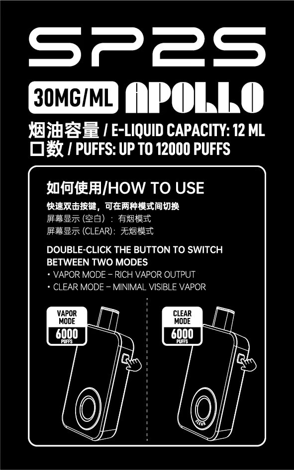 SP2抛棄式12000口 室内搭飛機專用【 有煙/無煙雙模式可調】